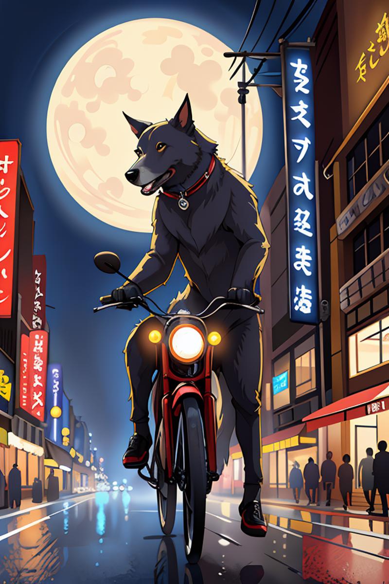 02659-1827905668-dog riding a neon bike in the night, digital art, hd, high quality, trending on artstation.png